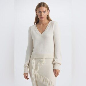 Derek Lam 10 Crosby Peninia 100% CASHMERE v-neck sweater top jumper white grey S